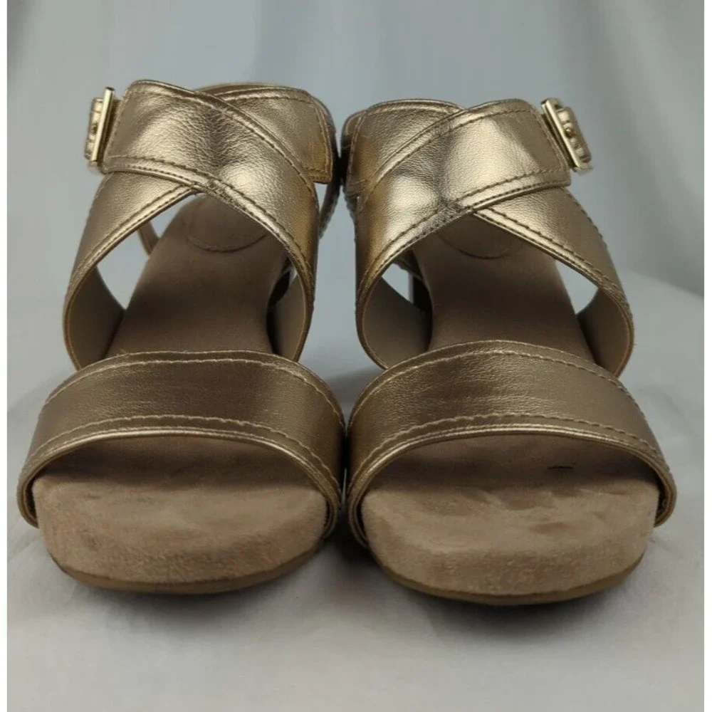 Giani Bernini Pumps Heels Gold Metallic Cross Strap Memory Foam 7.5